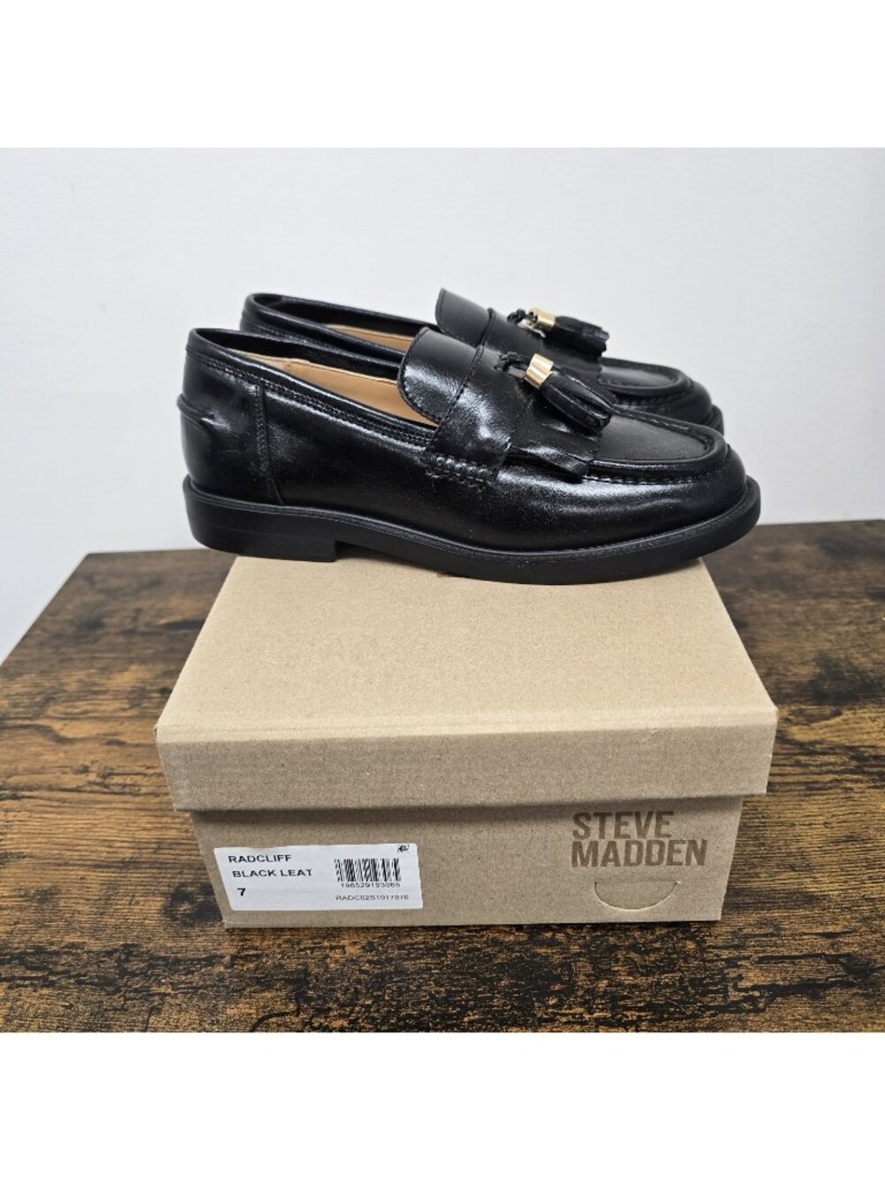 Steve Madden Radcliff Twin Tassle Loafers Shoes Womens US Size 7 Black Leather